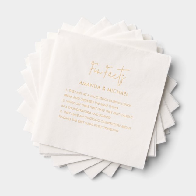 Wedding Fun Facts Modern Personalised Trivia Foil Napkins (Insitu (Stacked))