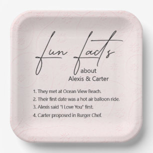 Wedding Fun Facts On Embossed Pink Blush Paper Plate