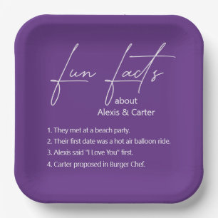 Wedding Fun Facts On Purple Paper Plate