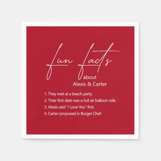 Wedding Fun Facts On Red Napkin (Front)