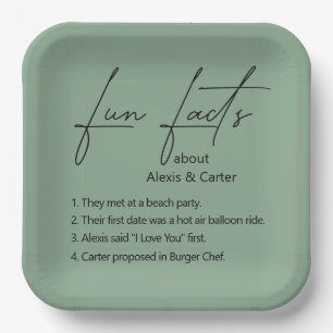 Wedding Fun Facts On Sage Green Paper Plate