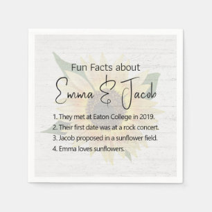 Wedding Fun Facts on Sunflower and Wood  Napkin