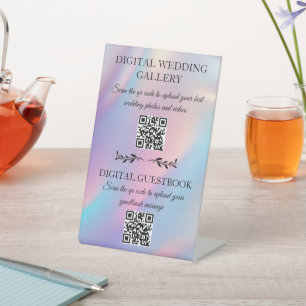 wedding gallery & guestbook qr code holographic pedestal sign