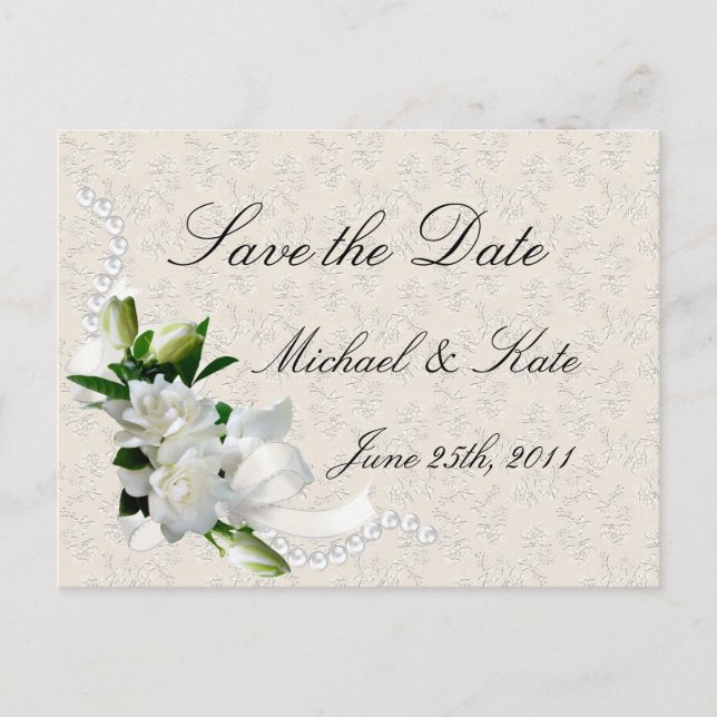 Wedding Gardenias Announcement Postcard (Front)
