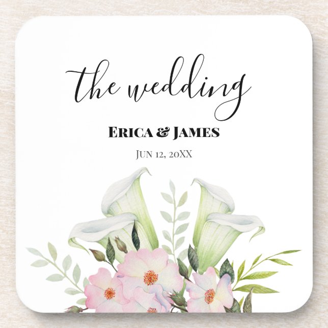 Wedding Gentle White Calla Lily Roses Watercolor S Coaster (Front)