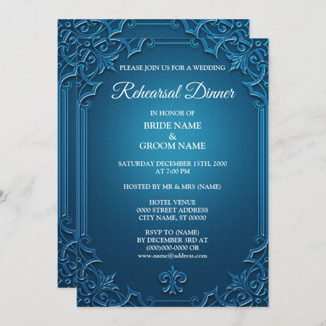 Wedding Geometric Teal Turquoise Rehearsal Dinner Invitation (Front/Back)