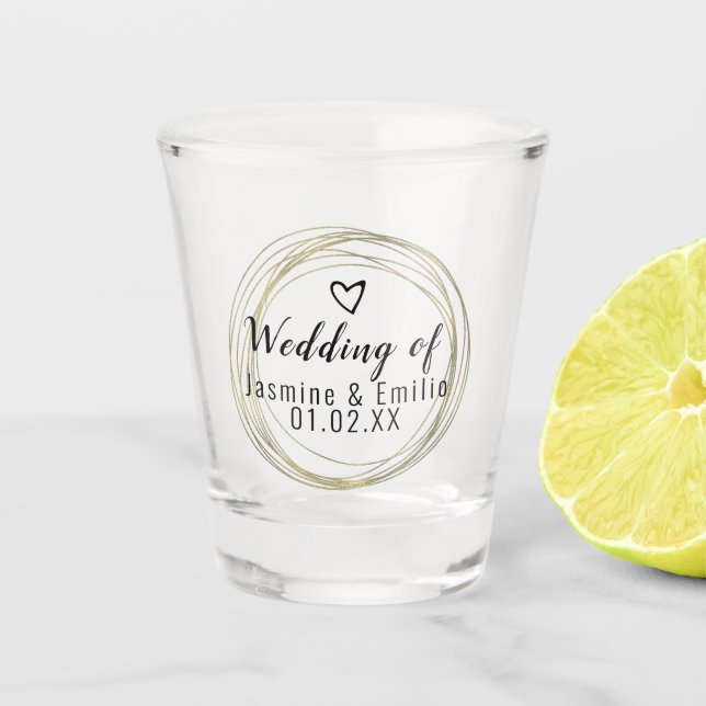 Wedding  Geometrical Gold Ring  Logo Couples Name Shot Glass (Front)