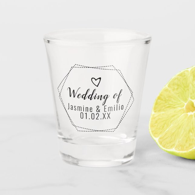 Wedding  Geometrical Logo Couples Name Shot Glass (Front)