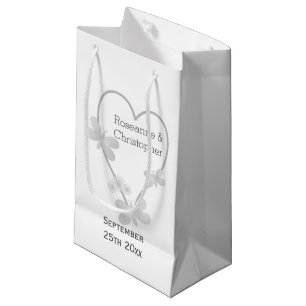 Wedding Gift Bag Silver Heart Butterflies