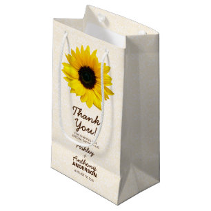 Wedding Gift Bag Sunflower Yellow Brown Lace