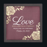 Wedding Gift Box Modern Golden Roses Burgundy Red<br><div class="desc">Modern Wedding Gift Box Templates - Modern Gorgeous Gold Foil Roses and Vintage Burgundy Red Background.
A Perfect Design for your Big Day. All text style,  colours,  sizes can be modified to fit your needs!</div>