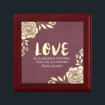 Wedding Gift Box Modern Golden Roses Burgundy Red<br><div class="desc">Modern Wedding Gift Box Templates - Modern Gorgeous Gold Foil Roses and Vintage Burgundy Red Background.
A Perfect Design for your Big Day. All text style,  colours,  sizes can be modified to fit your needs!</div>