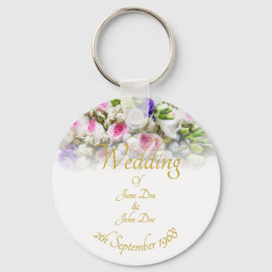 Wedding Gift - Bride with colourful wedding bouque Key Ring