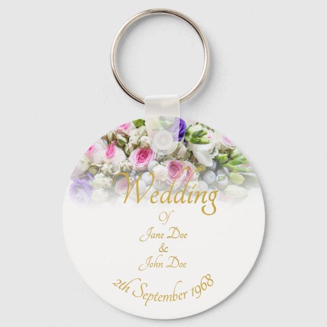 Wedding Gift - Bride with colourful wedding bouque Key Ring (Front)