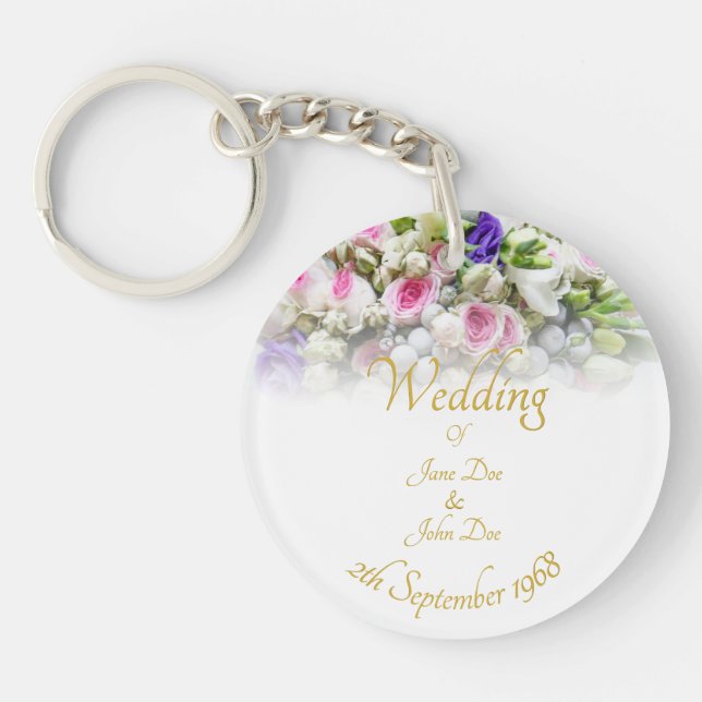 Wedding Gift - Bride with colourful wedding bouque Key Ring (Front)