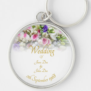 Wedding Gift - Bride with colourful wedding bouque Key Ring