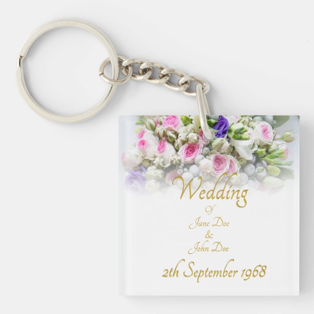 Wedding Gift - Bride with colourful wedding bouque Key Ring (Front)