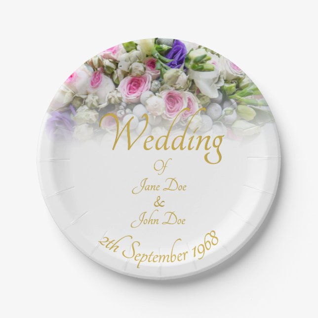 Wedding Gift - Bride with colourful wedding bouque Paper Plate (Front)