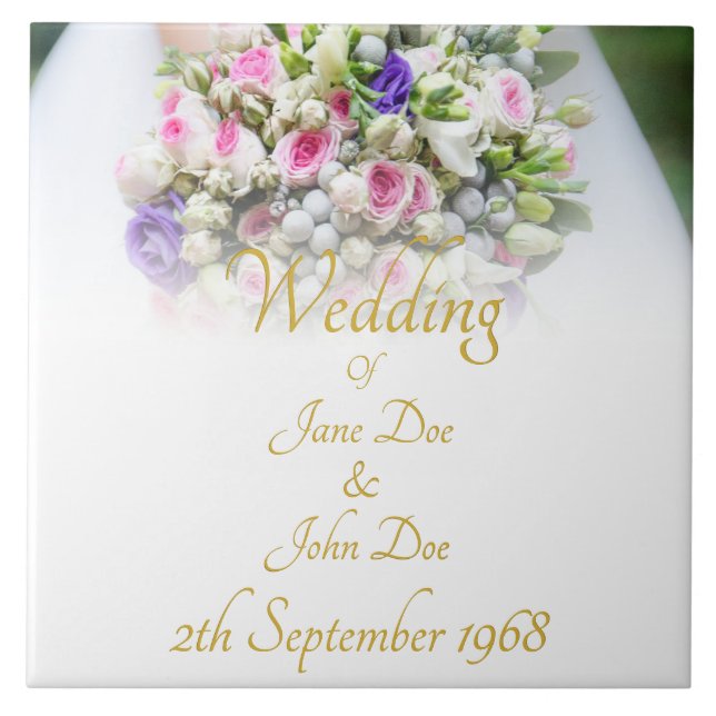 Wedding gift - Bride with colourful wedding bouque Tile (Front)