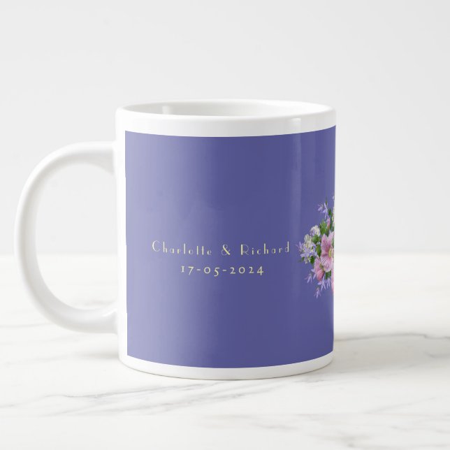 Wedding Gift Couple Bouquet Background Large Coffee Mug (Left)