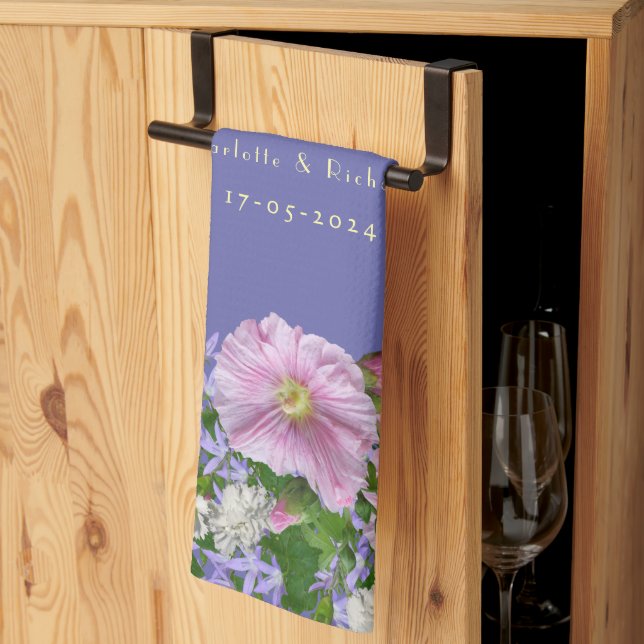 Wedding Gift Couple Bouquet Background Tea Towel (Thirds Fold)