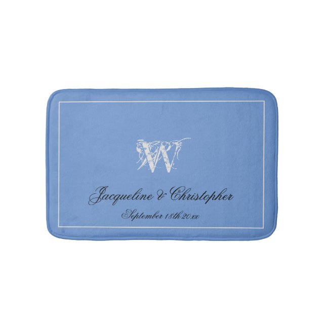 Wedding Gift Elegant Monogram Newlywed Gift Chic  Bath Mat (Front)