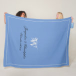 Wedding Gift Elegant Monogram Newlywed Keepsake Fleece Blanket<br><div class="desc">Wedding Gift Elegant Monogram Newlywed Keepsake Fleece Blanket. Personalised beautiful blue and light grey monogrammed Fleece Blanket. Classic script monogram last name initial, and bride and groom names and the marriage date on a simple elegant blue background. The perfect gift for newly weds, a cherished reminder of their special day...</div>