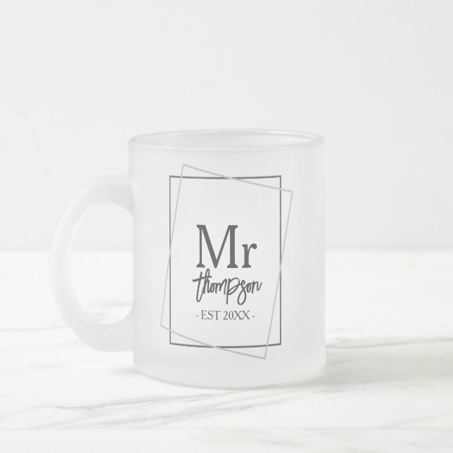 Wedding Gift For Couple Mr and Mrs Personalised Frosted Glass Coffee Mug (Left)