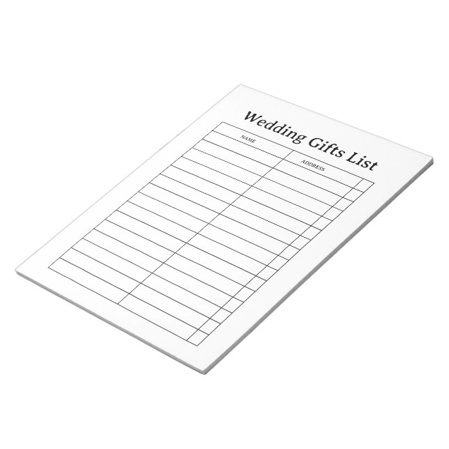 Wedding Gift List Notepad (Angled)