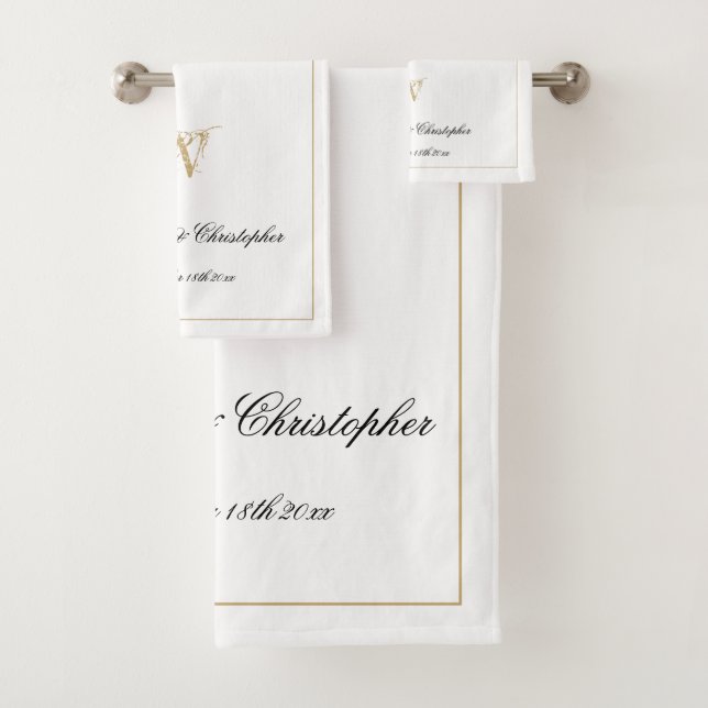 Wedding Gift Modern Monogram Newlywed Gift Chic    Bath Towel Set (Insitu)