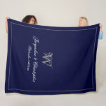 Wedding Gift Monogram Script Newlywed Keepsake Fleece Blanket<br><div class="desc">Wedding Gift Monogram Script Personalised Newlyweds Keepsake Navy Blue And Grey Fleece Blanket, Personalised navy blue and silver grey monogrammed fleece blanket. Stylish classic script for the initial, the names of the bride and groom, and the wedding date on a simple elegant navy blue background. Perfect wedding gift for newly...</div>