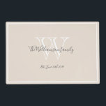 Wedding Gift Monogram Script Rustic Chic Laminated Laminated Place Mat<br><div class="desc">Wedding Gift, Newlyweds Gift Monogram Script Rustic Chic Laminated Placemat. Wipe clean with a damp cloth, so practical, and print on the front and the back of the placemat. Personalised white monogram design with the newlywed bride and groom's last name and date established in charcoal grey lettering on a rich...</div>