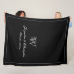 Wedding Gift Newlywed Couple Keepsake Monogram  Fleece Blanket<br><div class="desc">Wedding Gift Newlywed Couple Keepsake Monogram Fleece Blanket. Personalised black and faux silver-grey monogrammed Fleece Blanket. Classic romantic script for the initial, the names of the bride and groom, and the wedding date on a simple elegant minimalist black background. A perfect gift idea for a wedding gift, or a gift...</div>