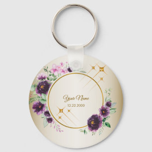 Wedding Gift Party Purple Pink Floral Green Golden Key Ring