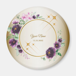 Wedding Gift Party Purple Pink Floral Green Golden Magnet