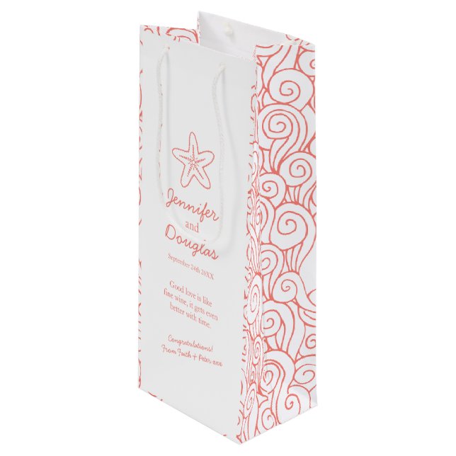 Wedding gift personalised starfish orange wine bag (Front Angled)