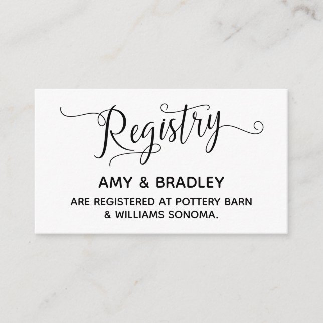 Wedding Gift Registry Cards w/ Elegant Script (Front)