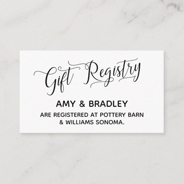 Wedding Gift Registry Cards w/ Elegant Script (Front)