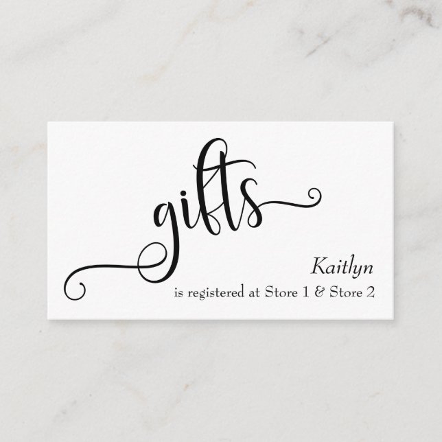 Wedding Gift Registry Cards w/ Elegant Typography (Front)