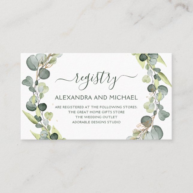Wedding Gift Registry Eucalyptus Greenery Business Card (Front)