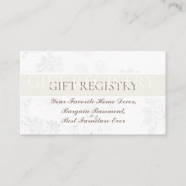 Wedding Gift Registry(w/White Floral invites) Enclosure Card (Front)
