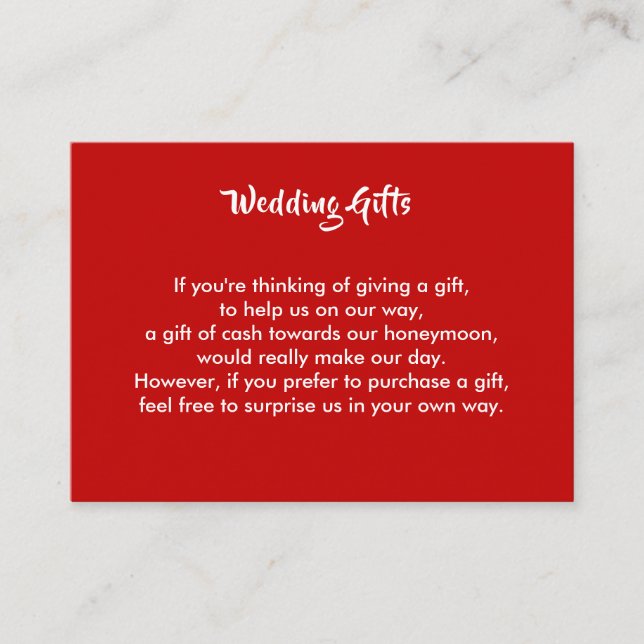Wedding Gift Request Honeymoon Money Personalised Enclosure Card (Front)