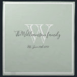 Wedding Gift Simple Monogram Script Rustic Chic  Napkin<br><div class="desc">Wedding Gift Simple Monogram Script Rustic Chic Cloth Napkin. Personalised white monogram design, charcoal grey lettering, and the newlywed bride and groom's last name and date established on a soft pale sage green background. A unique keepsake gift for newlyweds. Lovely for their new life together. Perfect for a beautiful housewarming...</div>