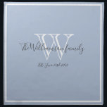 Wedding Gift Stylish Monogram Script Rustic Chic Napkin<br><div class="desc">Wedding Gift Stylish Monogram And Personalised Family Name Script Rustic Chic Cloth Napkin. Personalised white, grey monogram design with newlywed bride and groom's last name and date established on a soft pale dusty blue background. A unique gift for newlyweds. Lovely for their new life together. Also makes a beautiful housewarming...</div>