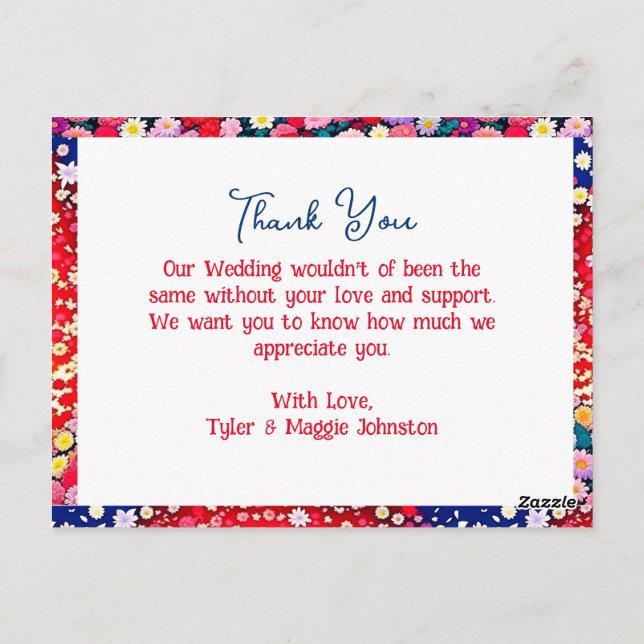 Wedding Gift Thank You Notes Postcard (Back)