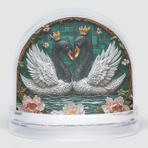 Wedding gift Two Elegant Swans With Crowns Snowglobe