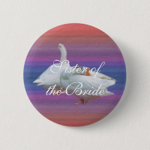 wedding gift, two white geese in fancy background 6 cm round badge