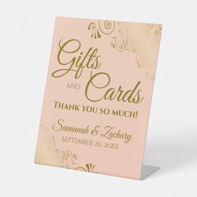 Wedding Gifts & Cards Thank You Coral Peach & Gold Pedestal Sign (Front)