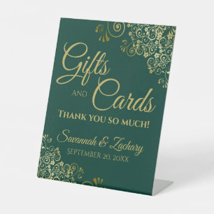 Wedding Gifts & Cards Thank You Emerald & Gold Pedestal Sign