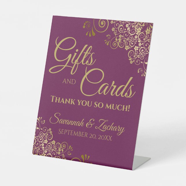 Wedding Gifts & Cards Thank You Magenta & Gold Pedestal Sign (Front)